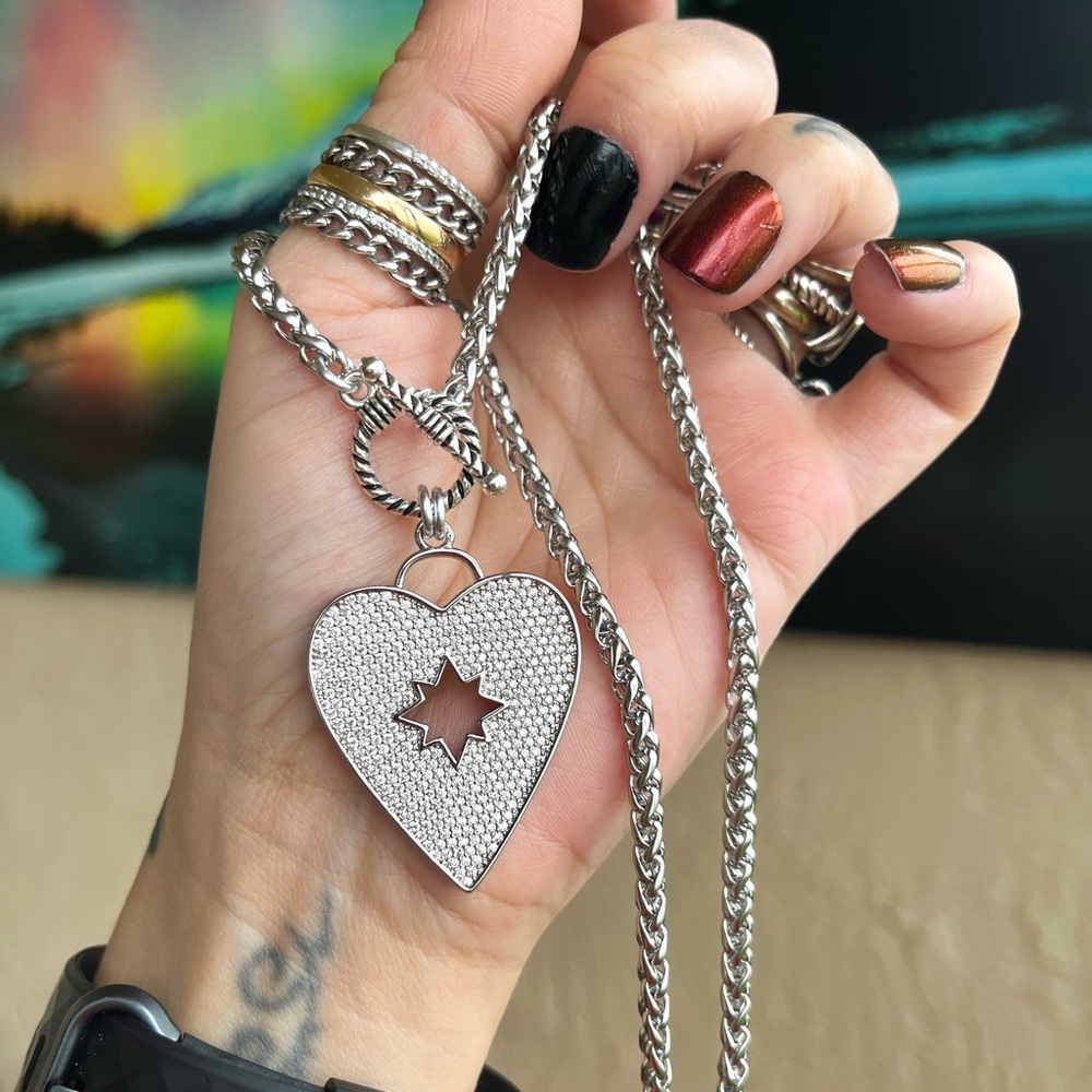 Clear cubic zirconia rhinestone cz heart silver choker necklace boho valentine - Picture 9 of 10